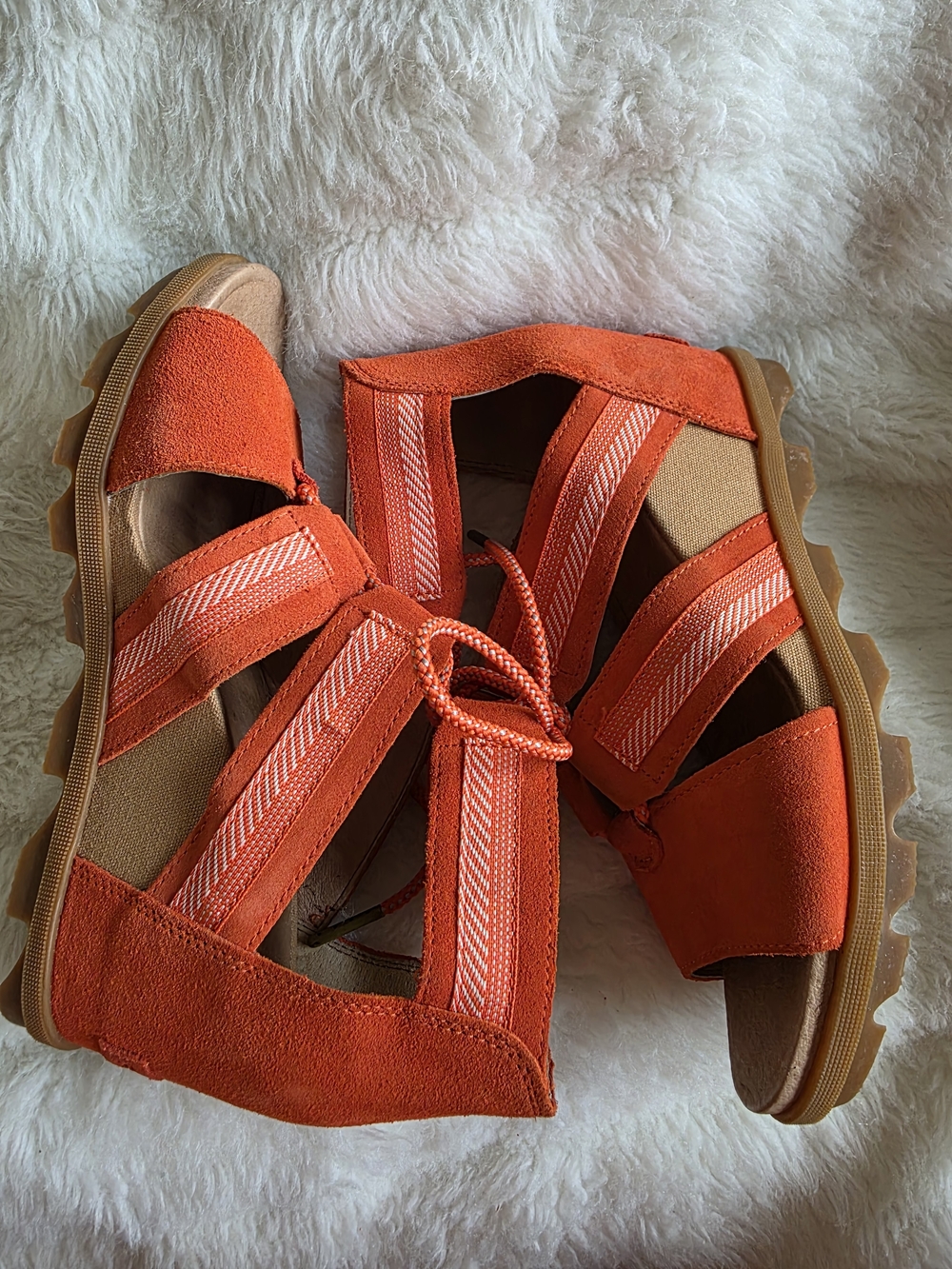 Sorel Orange Suede Lace-Up Strappy Wedge Sandal - Picture 3 of 8